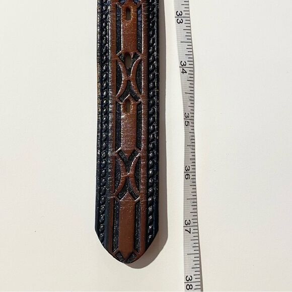 Vintage Hand Stained Latitan Tooled Leather Belt Women\'s Size 34 Western Cowgirl